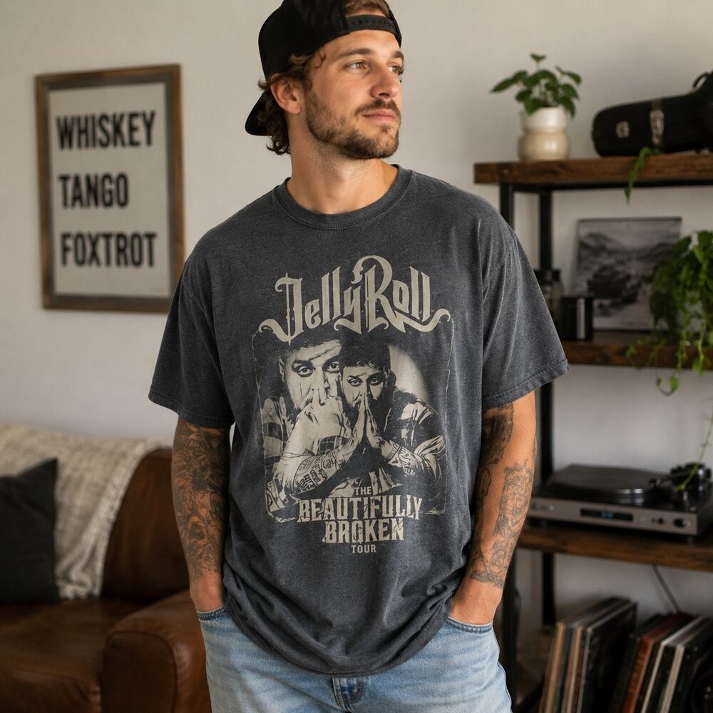Jelly Roll Beautifully Broken Tour 2024 T-Shirt Gray Graphic Concert Tee 2XL
